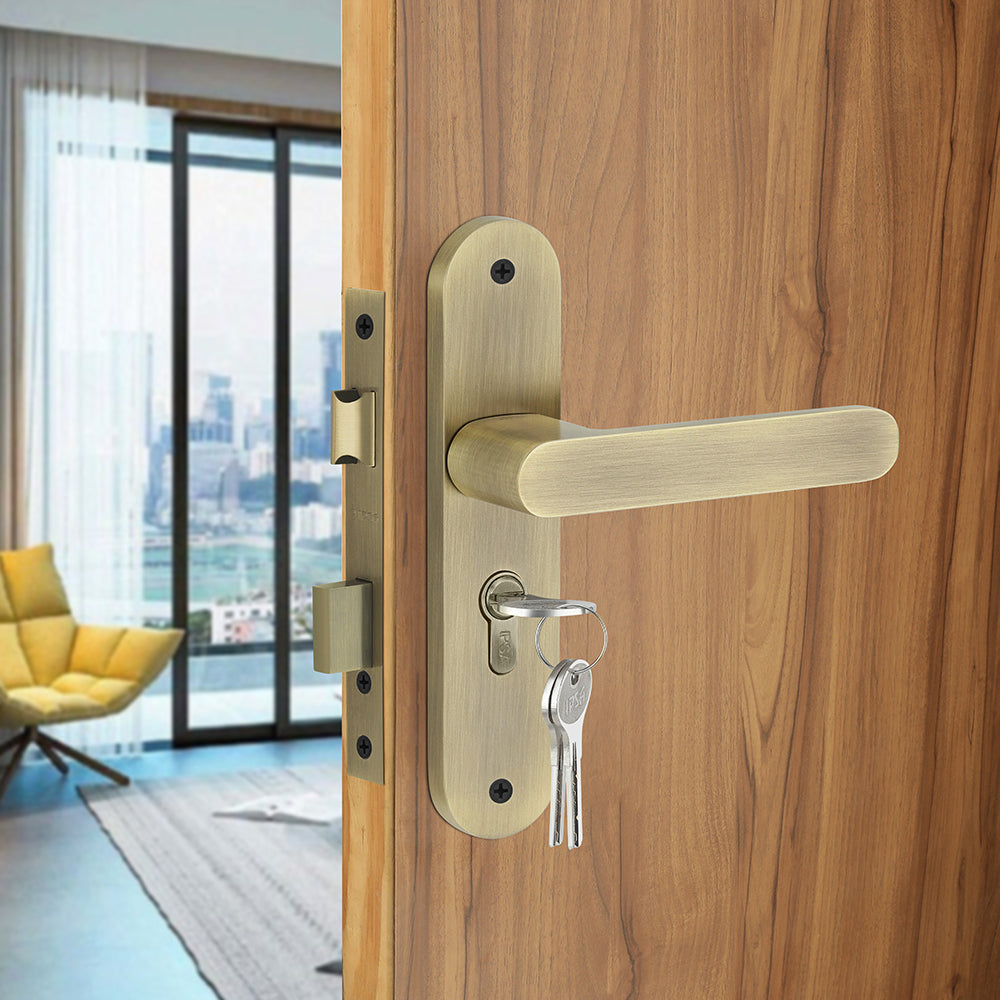 IPSA Lemon Iris Handle Series on 8" Plate CYS Lockset with 60mm Both Side Key Cylinder- MAB Finish